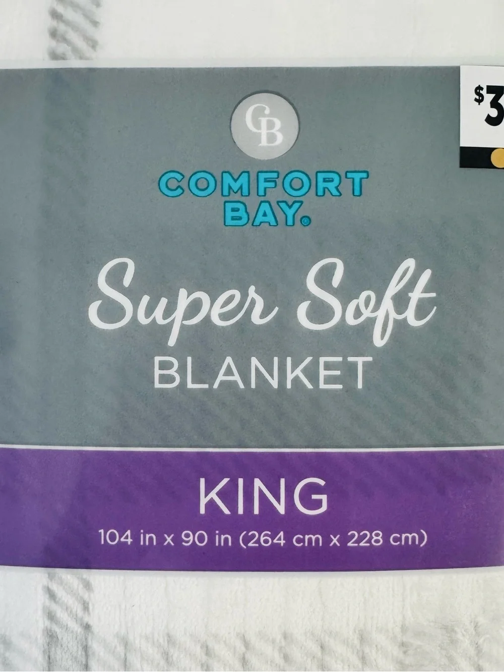 Comfort Bay Plush Plaid King Blanket Super Soft White Gray 104 x 90